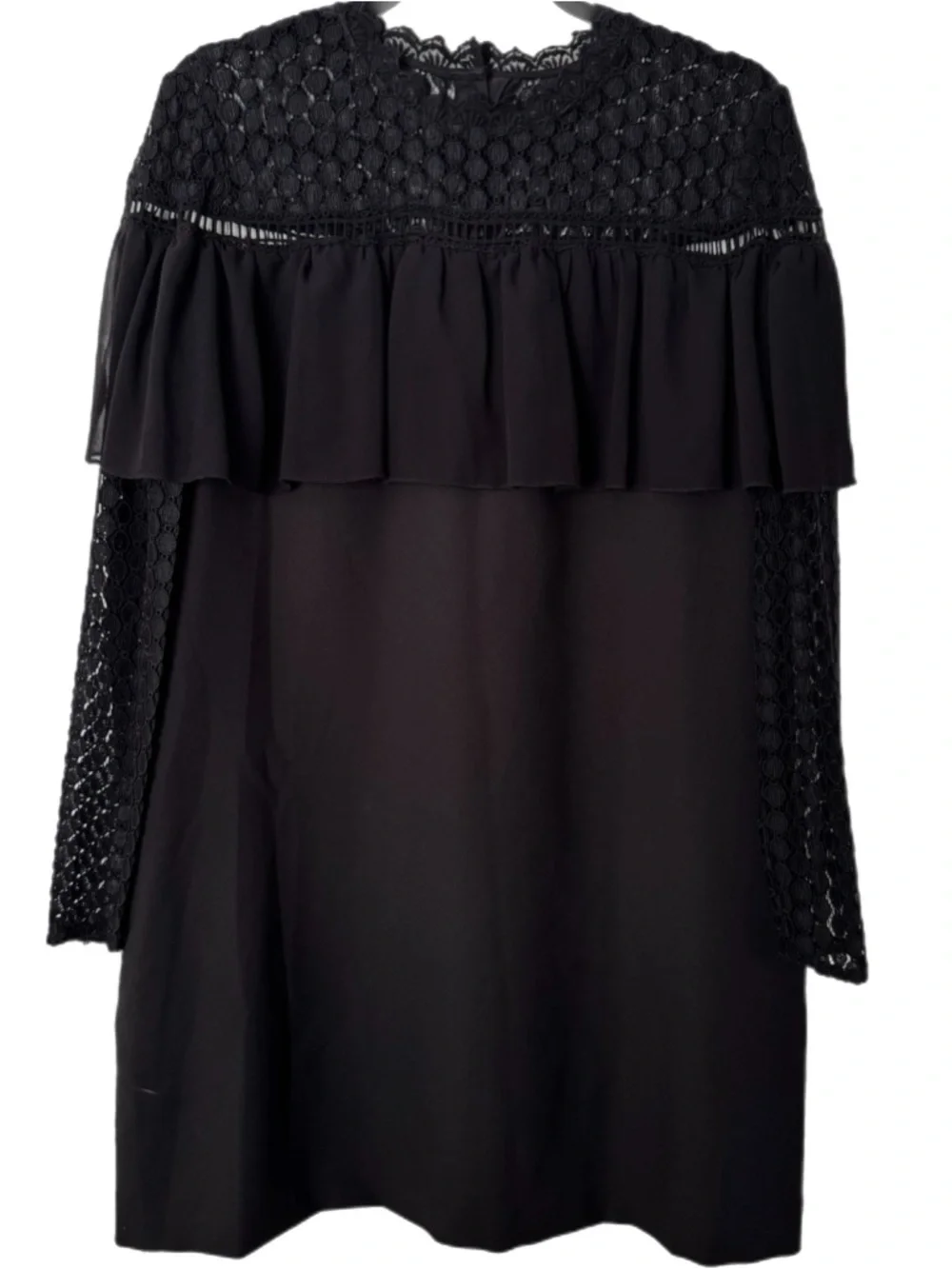 KENSIE Womens Black Ruffled Eyelet Lace Shift Dress Sz L